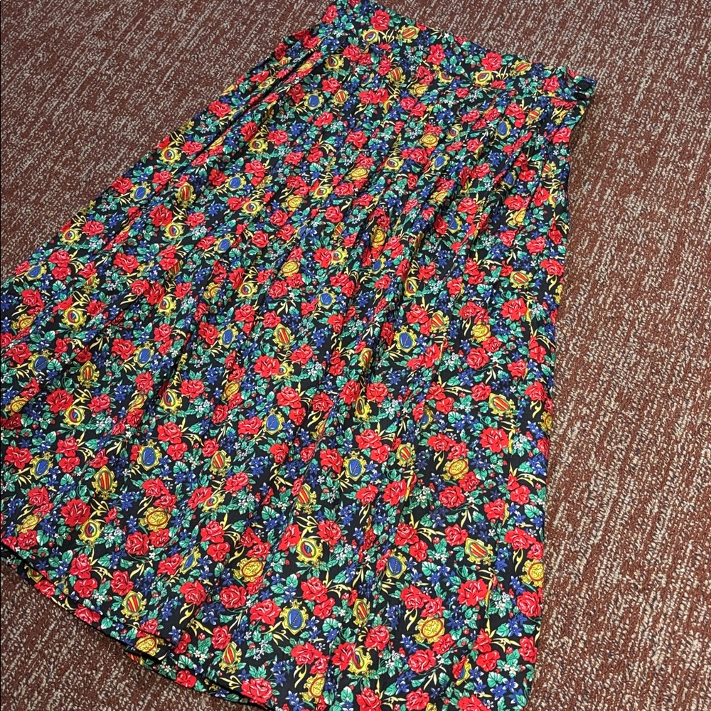 Vintage Chaus pleated midi skirt floral damask printed Victorian skirt size 12